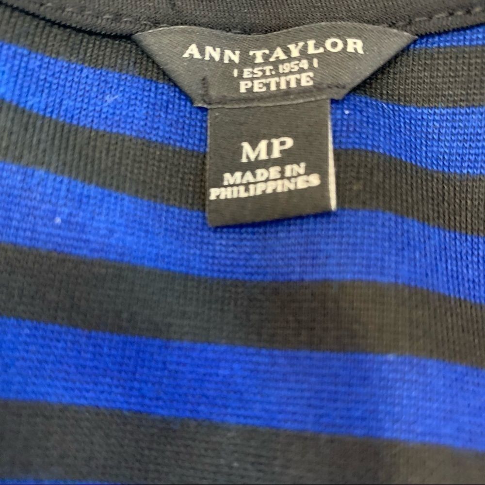 Ann Taylor Petite Medium Long Sleeve Blue Black Striped Shift Dress - Picture 7 of 9